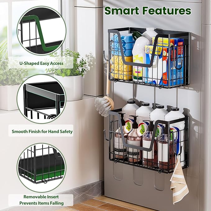 Heavy Duty Magnetic Shelf Basket for Fridge(2-Pack), Foldable Magnetic Storage Basket, No Assembly Space Saving Fridge Organizer for Fruits, Veggies, Snacks & Laundry