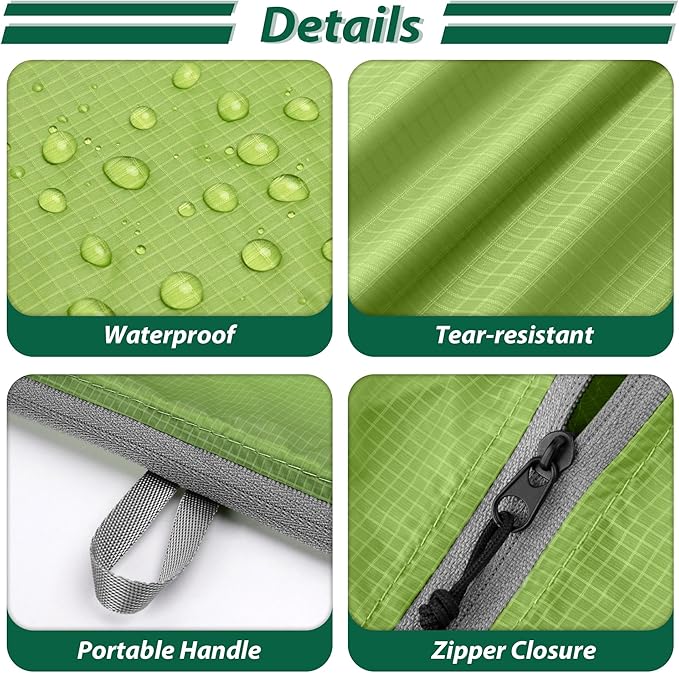 Veki 2 Pack Travel Laundry Bag, Waterproof Dirty Clothes Bags with Handles, Washable Wet Dry Bag, Essential Storage Organizer for Camping, Gym, Swimsuit, Suitcase, College Dorm (White&Green, Large)