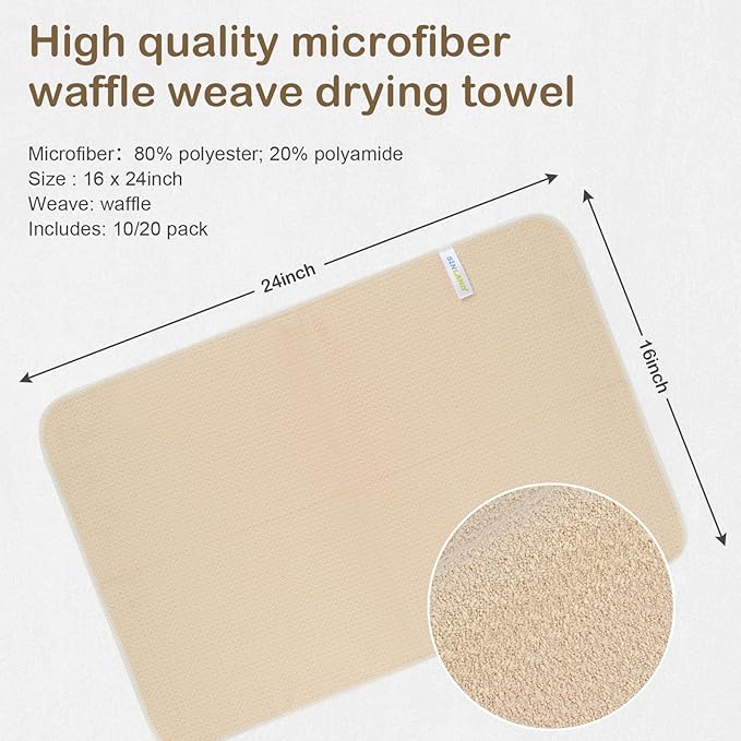 Microfiber Dish Towels for Drying Dishes Premium Sublimation Blank Towels Fast Drying Tea Towel Polyester Kitchen Towel 16 Inch X 24 Inch 10 Pack Cream