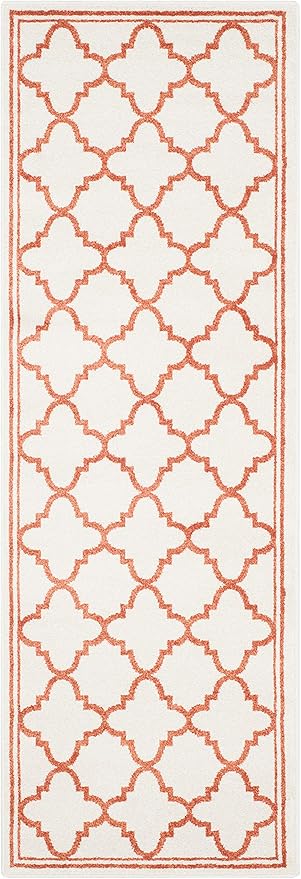 SAFAVIEH Amherst Collection Runner Rug - 2'3" x 11', Beige & Orange, Moroccan Trellis Design, Non-Shedding & Easy Care, Ideal for High Traffic Areas in Living Room, Bedroom (AMT422F)
