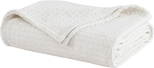 Beatrice Home Fashions Grand Hotel Lightweight All-Natural 100% Cotton Waffle Weave Blanket, King, Ivory