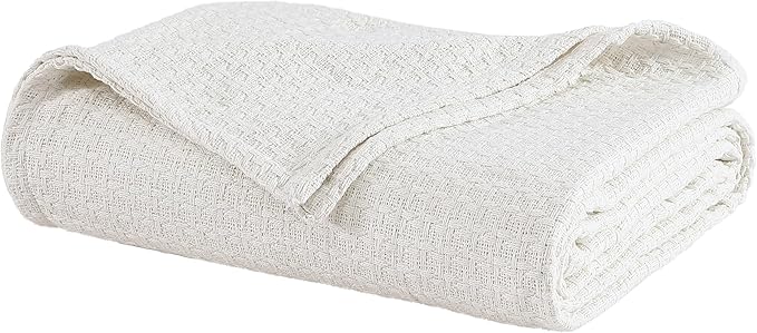 Beatrice Home Fashions Grand Hotel Lightweight All-Natural 100% Cotton Waffle Weave Blanket, Twin, Ivory