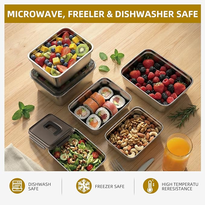 food prep stainless steel containers, turkey container, freezer safe, oven safe, suitable for open flame and induction stove, ideal for pickling kimchi（9500ML/335OZ）