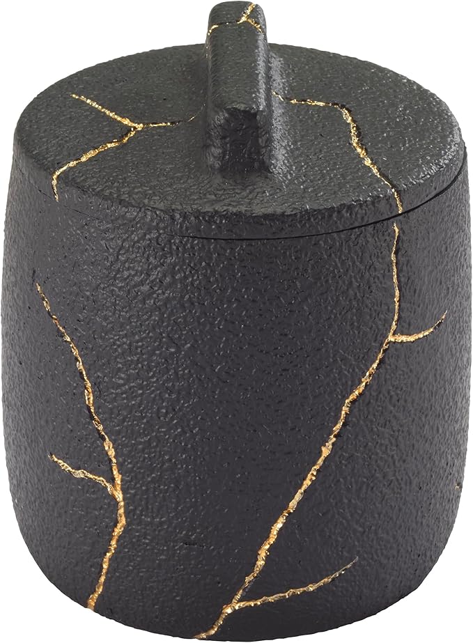 Nicole Miller - Covered Jar, Resin Countertop Accessories, Dorm Room Essentials (Sydney Collection, Black/Gold)