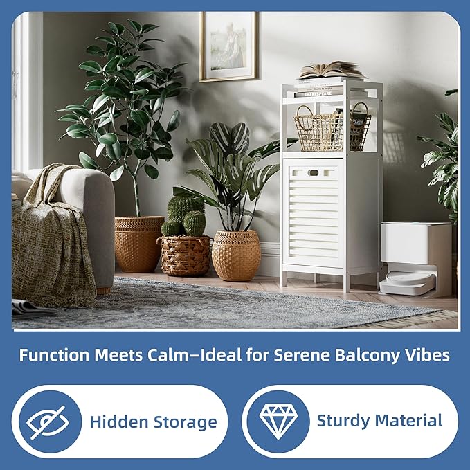 Multi-functional bamboo storage cabinet for laundry room and bathroom
