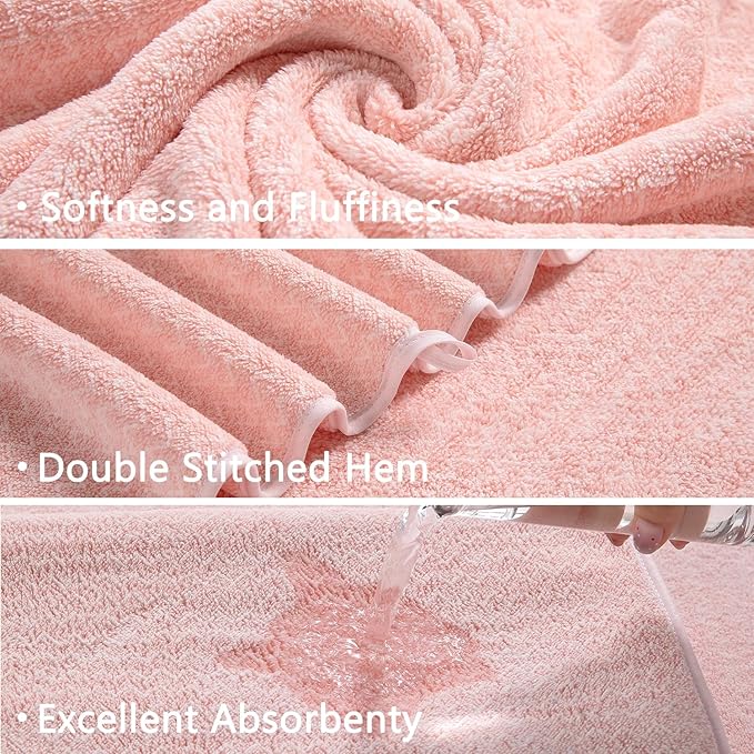 18 Piece Bath Towels Set,100% Microfiber Family Bathroom Towel with Hanging Loops-6 Bath Towels,6 Hand Towels,6 Washcloths,Quick Dry Highly Absorbent Shower Towel for Bathroom,Hotel,Spa-Pink