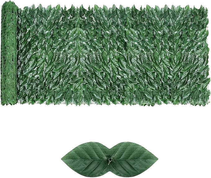Artificial Ivy Privacy Fence Screen,39.4" X 118" UV-Anti Fake Leaves Plant Vine,Privacy Hedges Wall for Indoor Outdoor Garden Backyard Decor,Color Green Pineapple Leaves