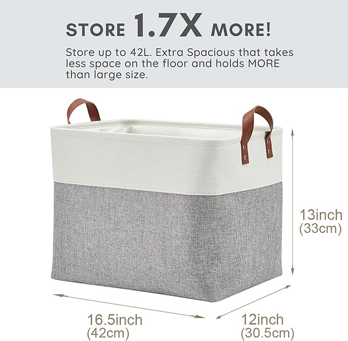 DECOMOMO Extra Large Storage Baskets, Fabric Storage Bins with Handles for Organizing Shelves, Toys, Nursery, Laundry (Grey & White, 3pcs)