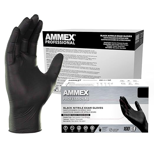Ammex Black Nitrile Disposable Exam Gloves, 3 Mil, Latex & Powder Free, Textured, Large, Case of 1000