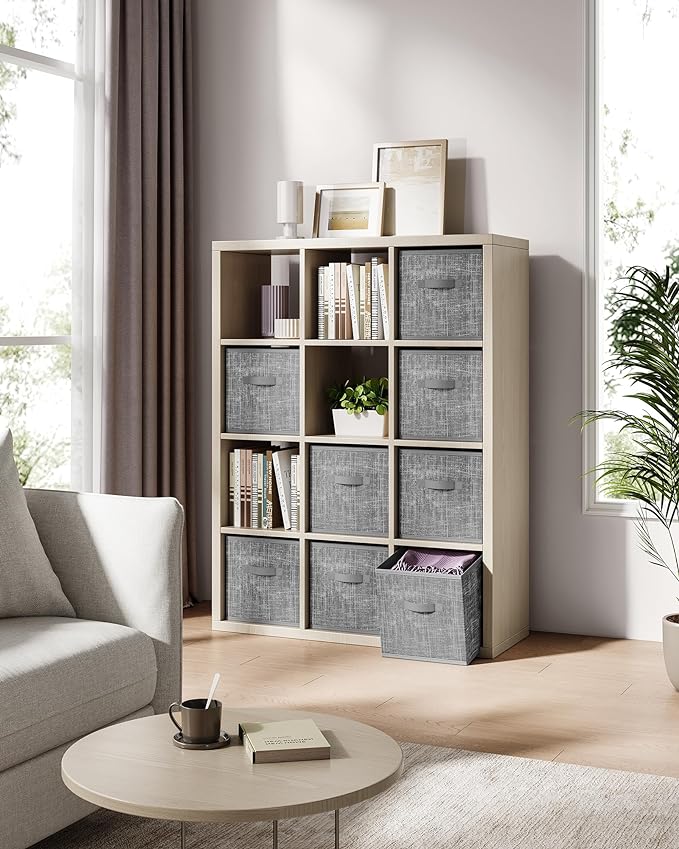 SONGMICS Storage Cubes, 11.8 x 11.8 x 11.8 Inches Non-Woven Fabric Bins with Double Handles, Set of 8, Closet Organizers for Shelves, Foldable, for Clothes, Cattail Gray UROB830G01