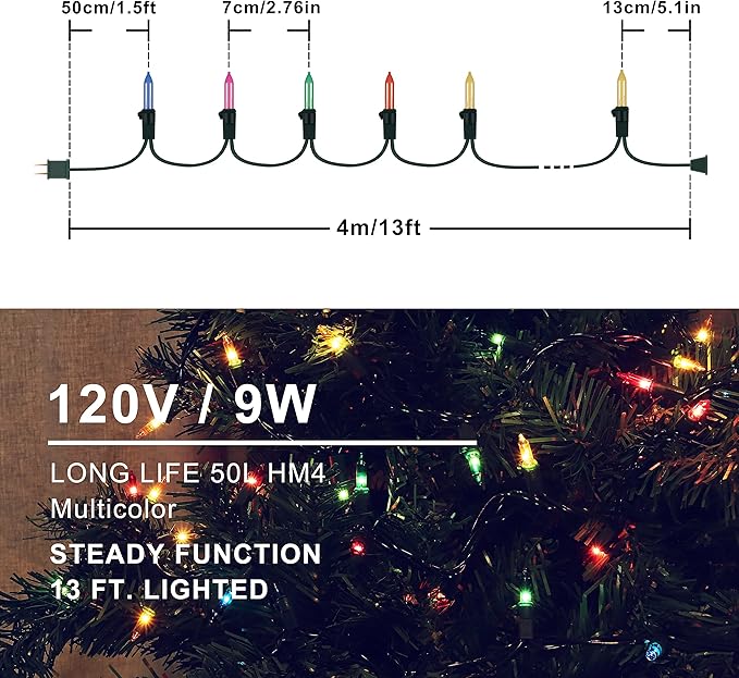 Hopolon Easter Mini String Lights, 2 Pack 13ft 50Count Incandescent Christmas Lights Connectable, Waterproof Fairy Lights for Garden Xmas Tree Wreath Party Spring Easter Decoration (Multicolor 2 pcs)