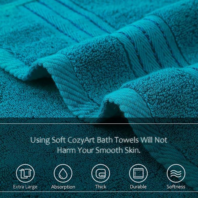 COZYART Crystal Teal/Peacock Blue Bath Towels for Bathroom 2 Pcs, 27x54 Cotton Bath Towel Set Super Soft Highly Absorbent Durable 650 GSM Shower Towels for Daily Use