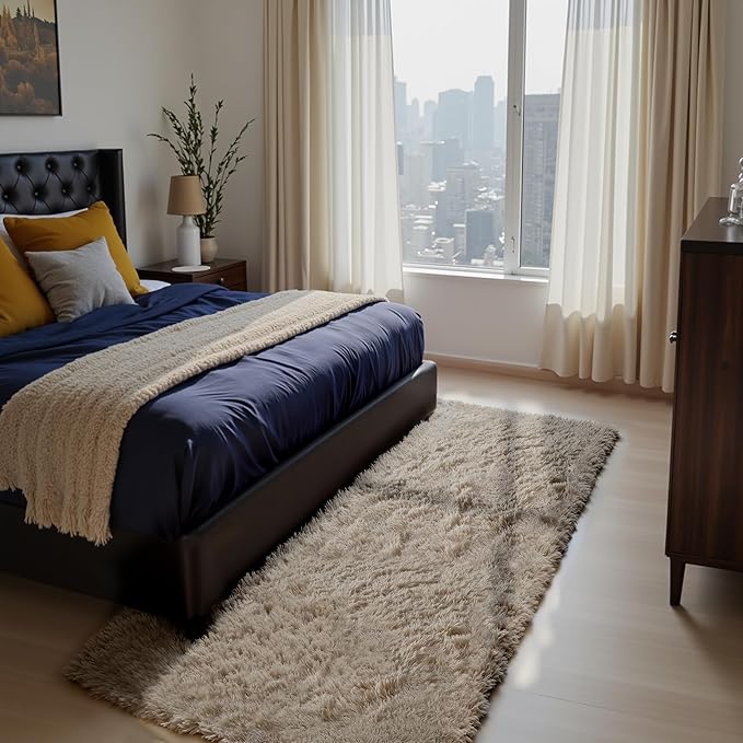 Soft Runner Rugs for Bedroom, Beige 2x6 Area Rugs Fluffy Rug Shaggy Area Rug Carpet, Bedside Rug for Living Room Bedroom Kids Room Home Decor