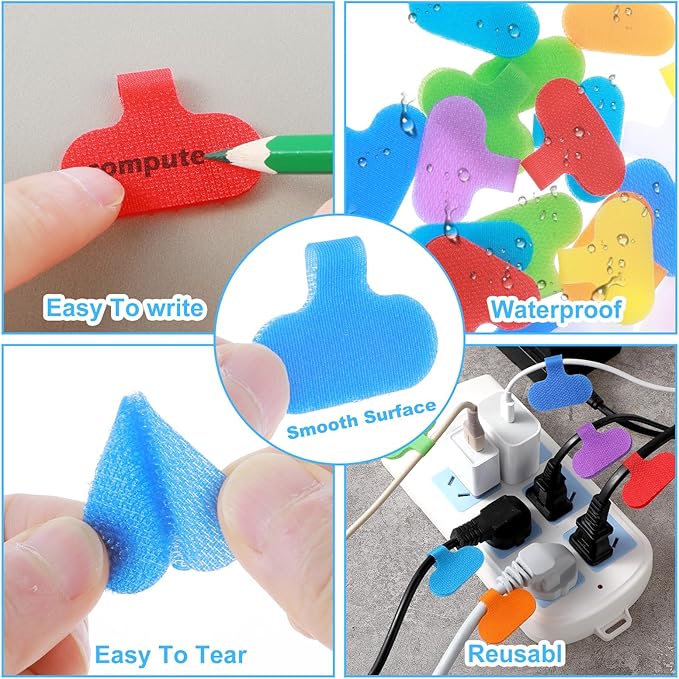 32 Pcs Cable Labels, Ymapinc Multi-Color Electronic Cable Labels Tags Writeable Cord Label for Computers Management Wire Tags Self-Adhesive Nylon Label