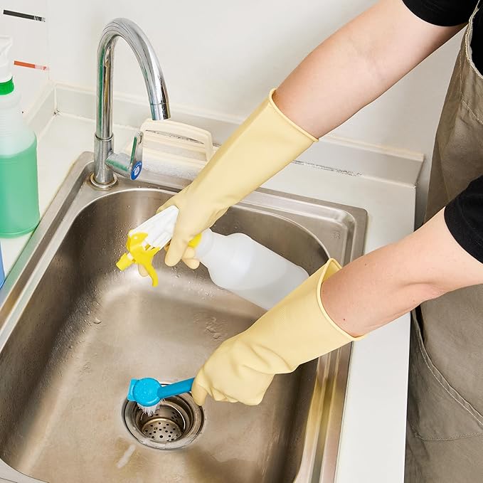 Clean Tek Professional 22 Mil Medium Cleaning Gloves, 10 Pairs Of Long Cuff Gloves - No-Slip Grip, No-Powder, Yellow Latex Gloves For Kitchen Cleaning, Ideal For Washing Dishes