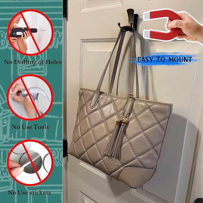 ULIBERMAGNET Magnetic Coat Hooks,Retro Heavy Duty Magnet Double Hooks for Metal Door,Cruise, Grill, Fridge, Kitchen, RVS,Coat Hanger Rack Decorative for for Towel,Coat,Bag,Umbrella