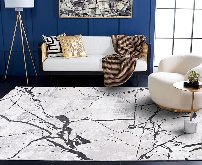 SAFAVIEH Area Rug 8x10 - Amelia Collection - Large - Grey & Black, Modern Design, Non-Shedding & Easy Cleaning, Ideal for Living Room, Bedroom, Office, Dining Space (ALA293K)