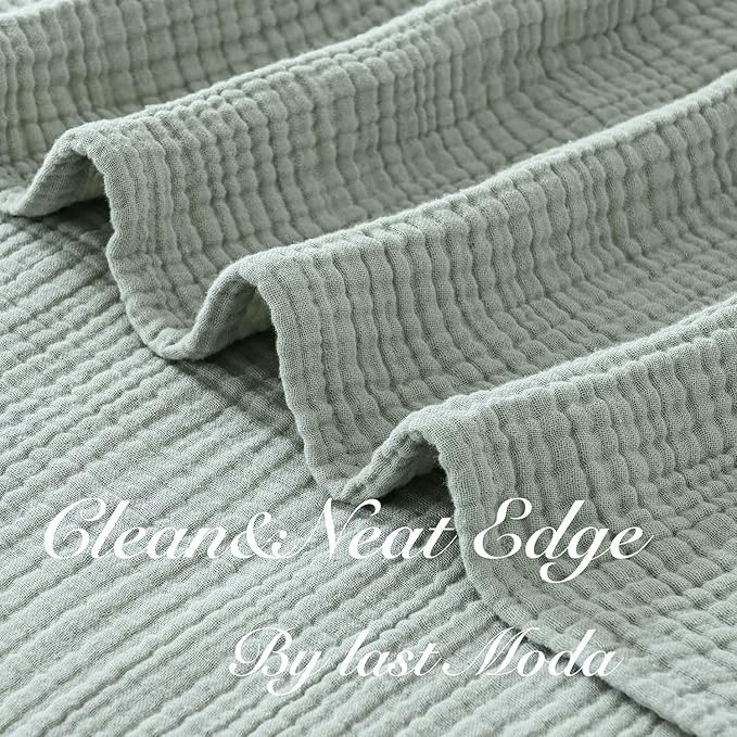 100% Cotton Muslin Blanket Throw 108'x90', Lightweight Breathable Summer Throw Blanket for Sofa, Couch, Bed, All-Season Use, Sage Green