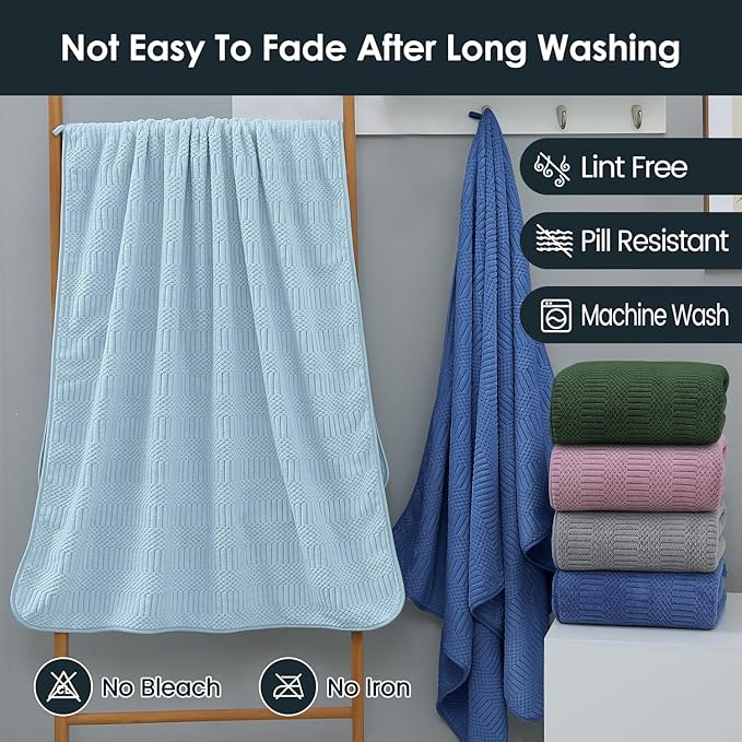 Microfiber Bath Towels Set of 4, Large Bathroom Towel for Adult, 30" x 60", Soft, Super Absorbent and Fast Drying, Use for Hair Wrap, Sport, Fitness, Yoga, Diamond Cross Grid Olive-Green