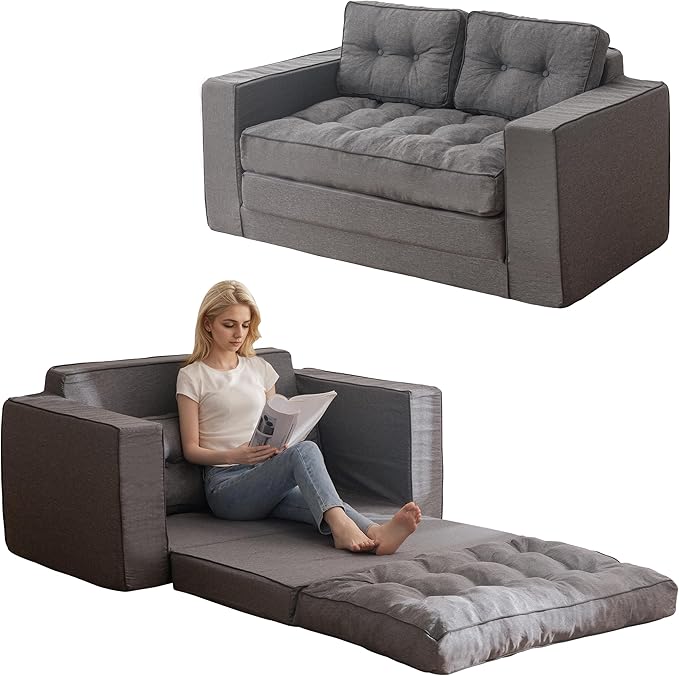 YOSHOOT Loveseat Sleeper Sofa,55" Convertible Sofa Bed Couch Futon Couches for Living Room,3-in-1 Pull Out Floor Couch with Reclining Backrest and Pillows