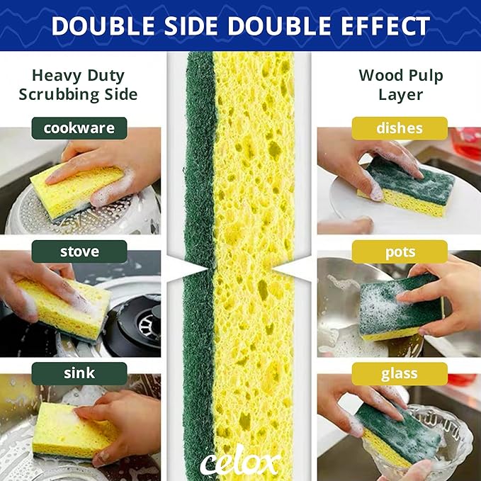 CELOX Scrub Sponges for Washing Dishes and Cleaning Kitchen, 24 Pack, Yellow