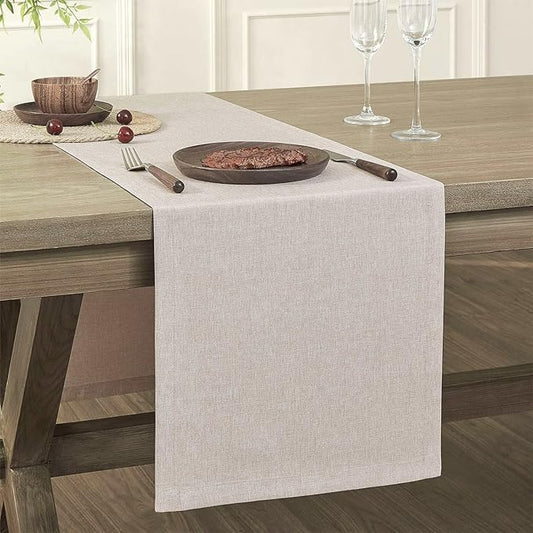 ZeeMart Basic Linen Style Table Runner, 14 x 48 Inch Light Natural Chambray, Rustic Farmhouse Neutral Table Runners 48 Inches Long, Everyday Polyester Table Runner - Machine Washable & Easy Care