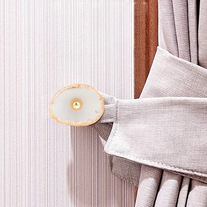 4 Pcs Unique Agate Wall Hooks for Hanging, Coat Hooks Wall Mounted Brass Single Hook for Hanging, Hat Bag Hooks for Wall Decorative Curtain Tieback Hooks