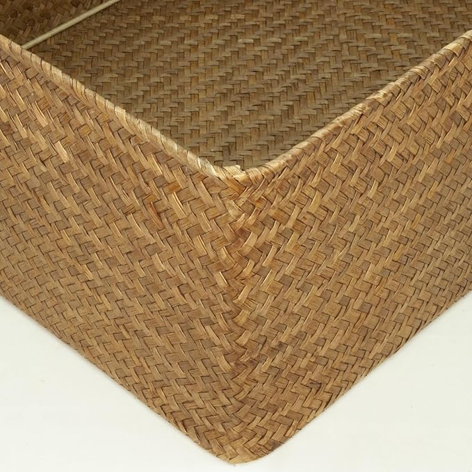 Shelf Storage Baskets with Lid, 2-Pack Wicker Storage Basket, Woven Seagrass Decorative Boxes, Coffee XXLarge+XXL
