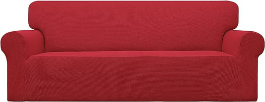 Easy-Going Stretch Sofa Slipcover 1-Piece Sofa Cover Furniture Protector Couch Soft with Elastic Bottom for Kids, Polyester Spandex Jacquard Fabric Small Checks (Sofa, Christmas Red)