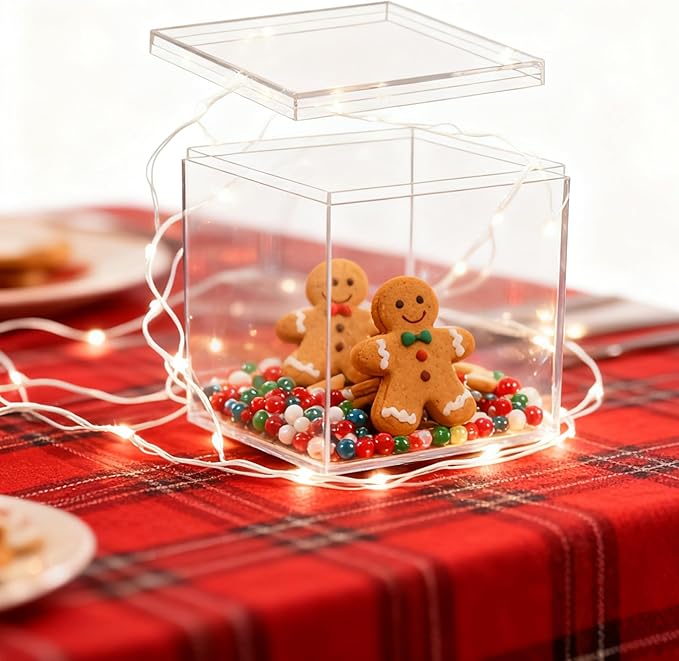 Small Acrylic Box with Lid 12 Pack Clear Acrylic Square Cube Containers Plastic Storage Box for Birthday Valentine's Day Party Favor Candy Pill and Tiny Jewelry Boxes
