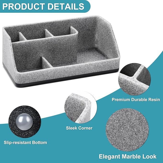 VITVITI Toothbrush Holder for Bathroom, Bathroom Organizer Countertop, Bathroom Accessories with 5 Compartment Storage for Toothpaste/Vanity Counter, Gray Resin of Marble Color