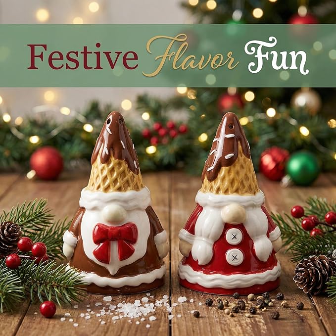 Young’s Inc Christmas Salt Shaker, Cocoa and Cookie Gnome S/P Seasoning Set, Ceramic Salt and Pepper Set, Modern Kitchen Décor and Accessories, Spice Set