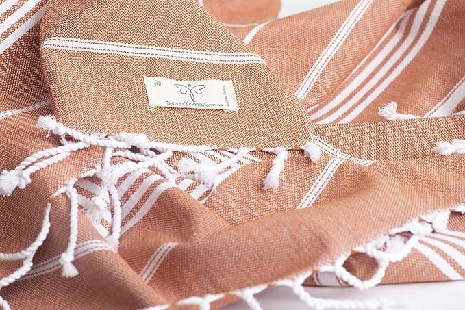 SMYRNA TURKISH COTTON Beach Blanket – Sand-Free Oversized Beach Throw 50x60 – Quick-Dry Lightweight Turkish Towel for Beach, Pool, Picnic & Outdoor Travel – Eco-Friendly Recycled Cotton, Orange