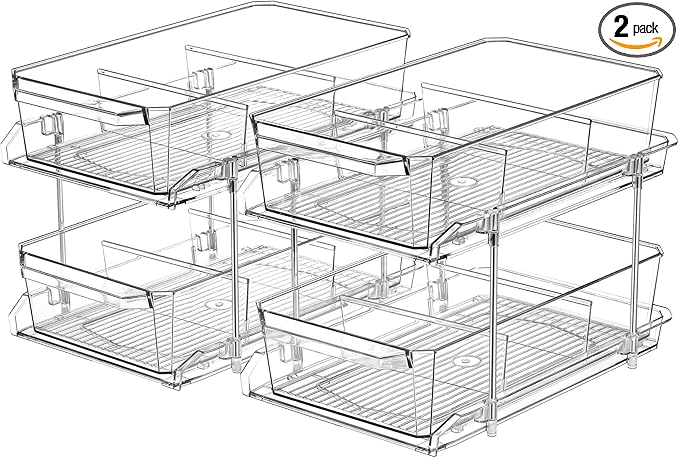 2-Tier Clear Cabinet Organizer 2-Pack - Quadruple Your Storage