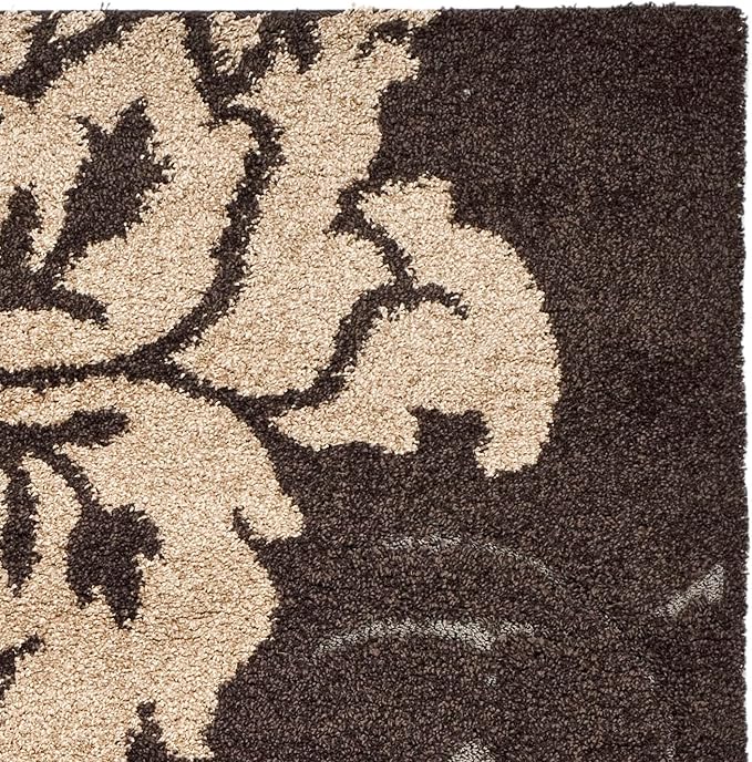 SAFAVIEH Florida Shag Collection Area Rug - 6' x 9', Dark Brown & Smoke, Floral Design, Non-Shedding & Easy Care, 1.2-inch Thick Ideal for High Traffic Areas in Living Room, Bedroom (SG458-2879)