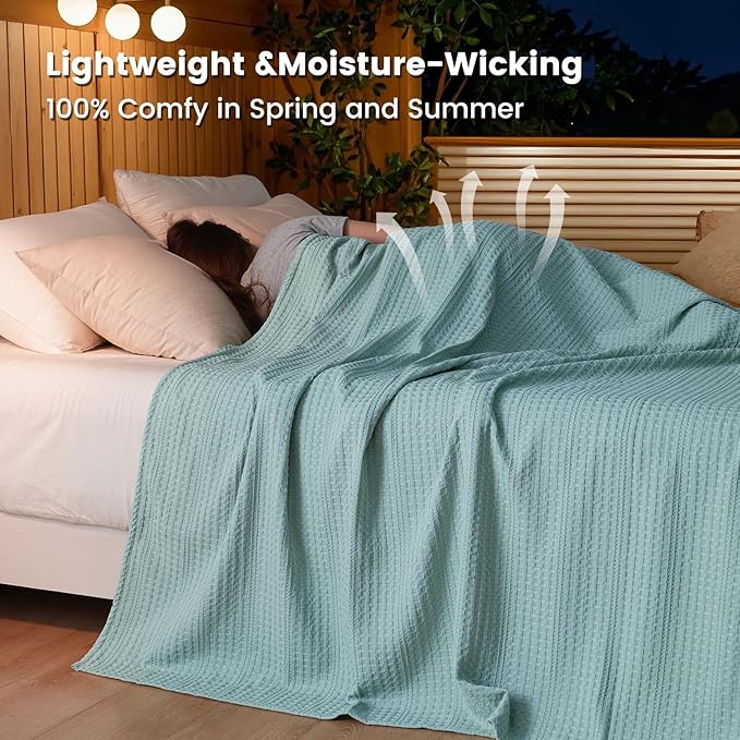 PHF Lightweight Waffle Weave Blanket Twin Size 66"x 90", Soft Woven Summer Blanket for Hot Sleepers - Aesthetic Home Decor for Couch Bed Sofa, Pet Friendly, Dusty Blue