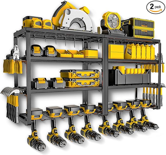 Power Tool Organizer Wall Mount, Heavy Duty 420LB with 8-Slot Drill Holder - All-in-One Garage Storage for Workshop, Christmas Gift for Men, Dad, DIYers, 15 Min Quick Assembly