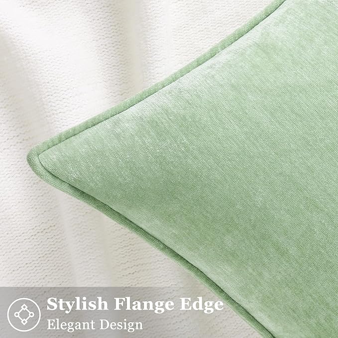 decorUhome Spring Couch Throw Pillow Covers 20x20 Set of 2, Decorative Soft Velvet Modern Cozy Chenille Pillow Cases with Elegant Design for Sofa Bed Living Room Home Decor, Sage Green