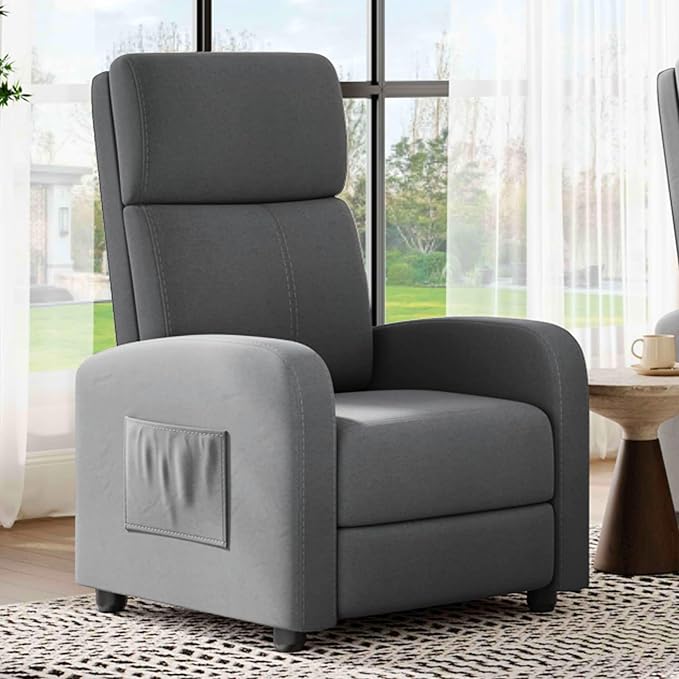 Garvee Recliner Chair for Adults, Lazy Reclining Chair Ergonomic Adjustable Single Sofa Enhanced with Side Pocket, Tall Back, Wide Arms & Padded Seat, Home Theater Seating for Living Room