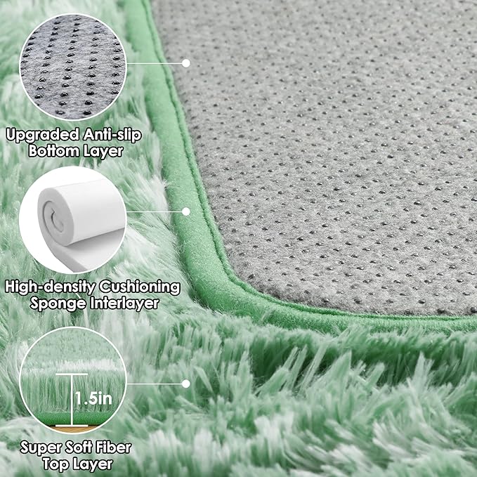 ONASAR Area Rugs for Bedroom Living Room, 4x6 Fluffy Sage Green and White Throw Rug, Shaggy Geometric Floor Mat for Home Decor Aesthetic, Soft Plush Fuzzy Carpet for Nursery Kids Teen Dorm