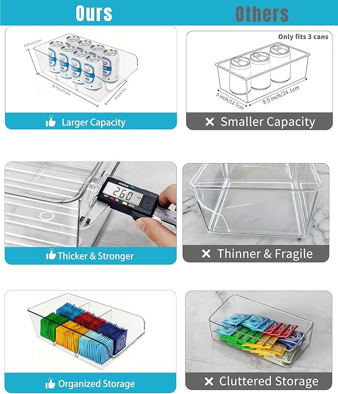 Pantry Organizers and Storage,Clear Plastic Containers with 2 Dividers for Kitchen,Fridge,freezer Organization and Storage,Acrylic Bins for Pounches,Spice Packet,Snack organzier (2 Pack)