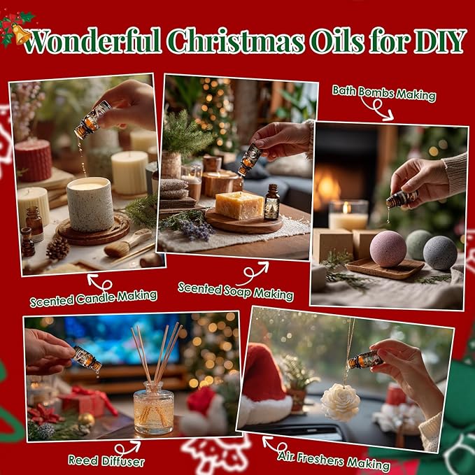 Christmas Essential Oils Set | 8 Pcs Xmas Essential Oils for Diffusers for Home, Fragrance Oil for Candle, Aromatherapy Gift Set for Women & Men