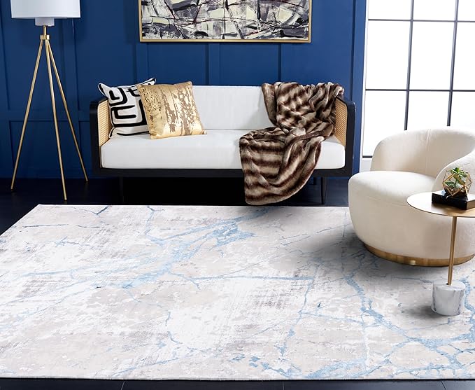 SAFAVIEH Amelia Collection Area Rug - 9' x 12', Grey & Blue, Modern Abstract Design, Non-Shedding & Easy Care, Ideal for High Traffic Areas in Living Room, Bedroom (ALA293F)