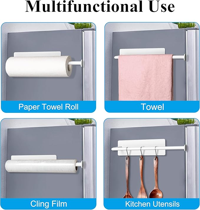 RedCall 2 Pack Magnetic Paper Towel Holder for Fridge,White Kitchen Towel Holder for Refrigerator/BBQ Grills/Griddles Toolbox/RV,Powerful Magnetic Towel Bar,Kitchen Bathroom Organizers and Storage