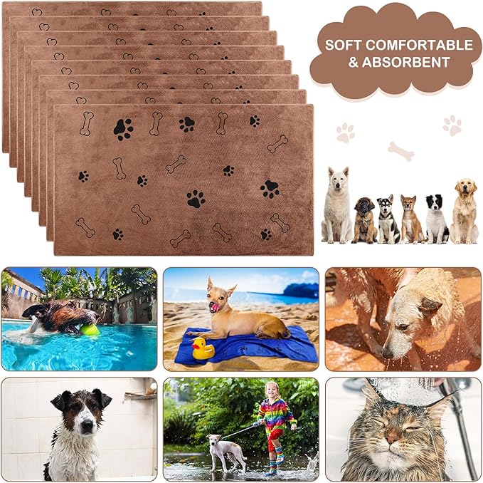 8 Pcs Dog Towels for Drying Dogs Cats Pet Towels Bulk Puppy Microfiber Quick Drying Paw Bath Bathing Supplies Absorbent for Medium Pets(Coffee,40 x 24 Inch)