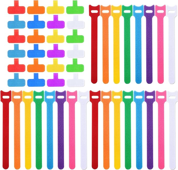 TaoBary 48 Pcs Multicolor Cable Labels and Reusable Fastening Cable Ties Sets, 24 Pack Cord Labels Wire Labels 24 Pcs Fastening Cable Ties Cord Organizer for Cord Management Home Supplies Office