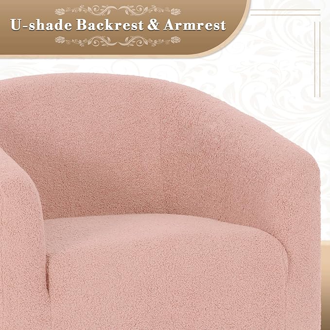 Athena Collection Modern Barrel Accent Chair, Furry Cozy Reading Arm Chair for Adults, Soft Comfy Upholstered Sofa Armchair for Corner, Living Room, Bedroom, Reception Room, Pink