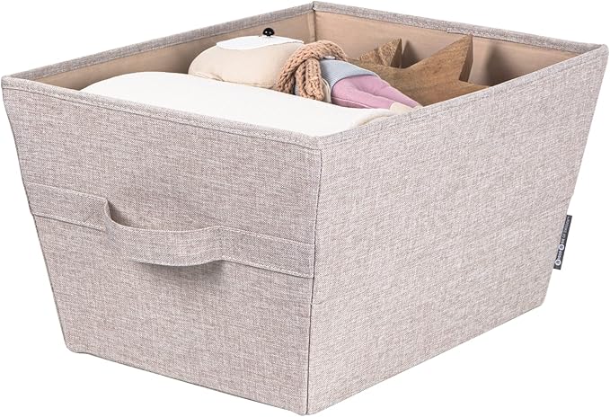 Bigso Tapered Storage Bin - Collapsible Fabric Storage Cubes for Organizing Shelves, Closets, and Rooms, with Handles - 13.4in x 17.7in x 9.8in - Large, Beige