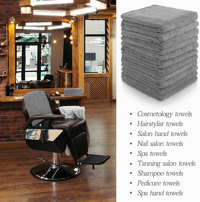 48 Pack Bleach Proof Towels 16x 26inch Microfiber Absorbent Hair Towels Bulk Bleach Salon Hand Drying Cloth for Gym Bath Spa Shaving Shampoo Home (Light Gray)