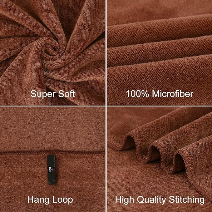 Microfiber Bath Towels, Bath Towel 4 Pack 30" x 60", Oversized, Soft, Super Absorbent and Fast Drying Bathroom Towel Set for Sport, Fitness, Yoga (Brown)
